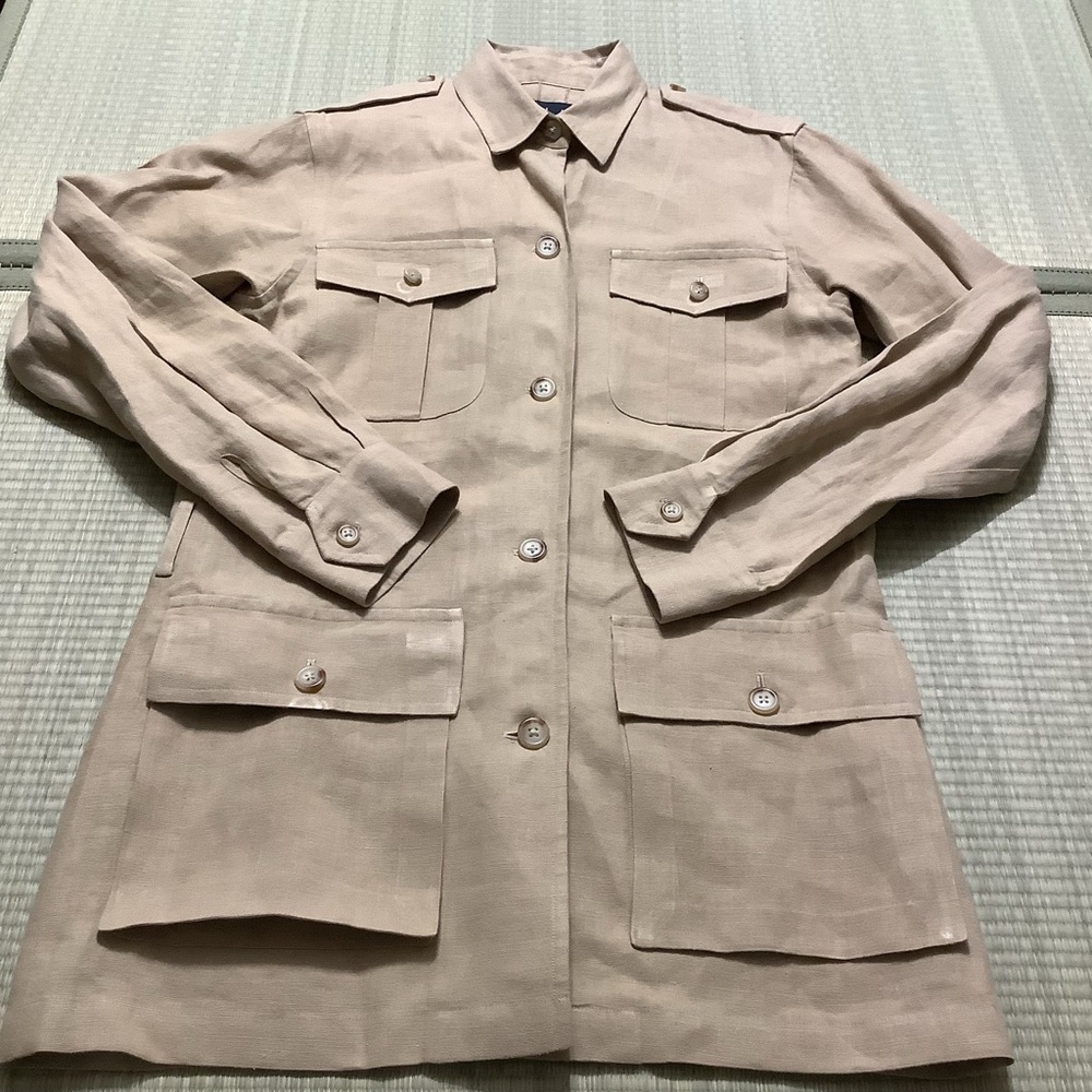Ralph Lauren Khaki Safari 100% Linen Long Sleeve Belted Tunic Top size medium